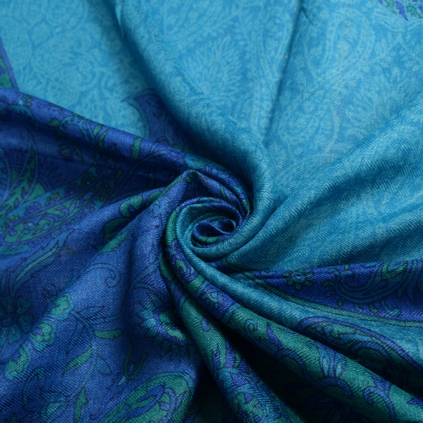 Sushila Vintage Woven Blue Dupatta Pure Woolen Paisley Printed Soft Long Stole