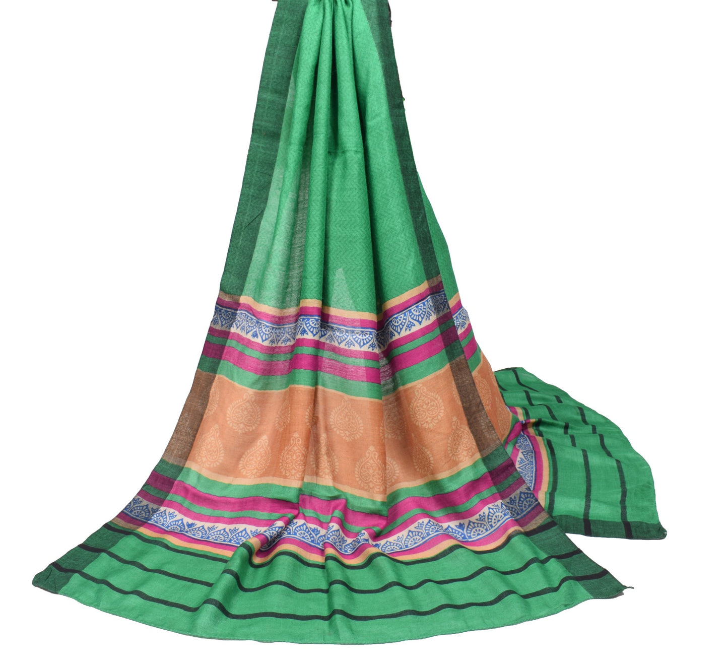 Sushila Vintage Green Dupatta Zig-Zag Pure Woolen Zig-Zag Print Soft Long Stole