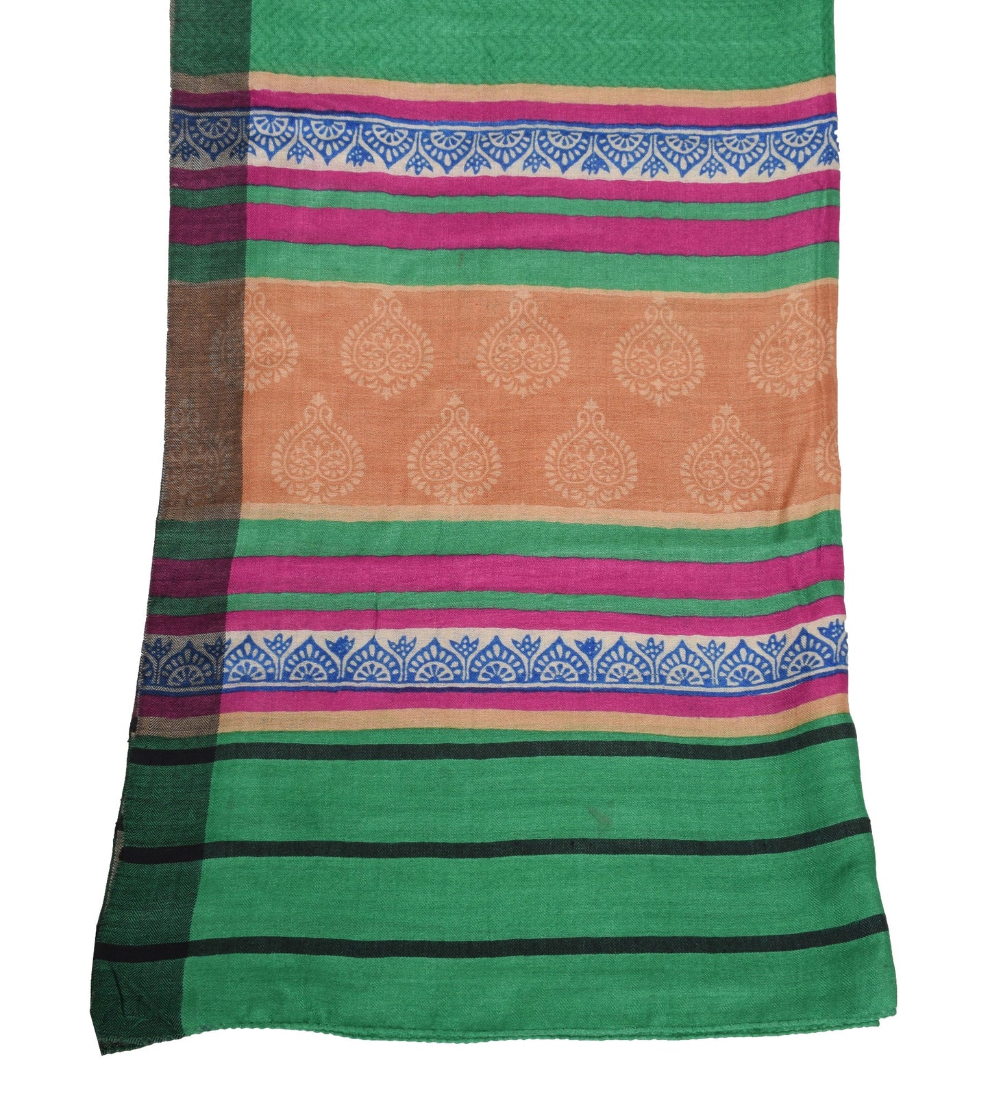 Sushila Vintage Green Dupatta Zig-Zag Pure Woolen Zig-Zag Print Soft Long Stole