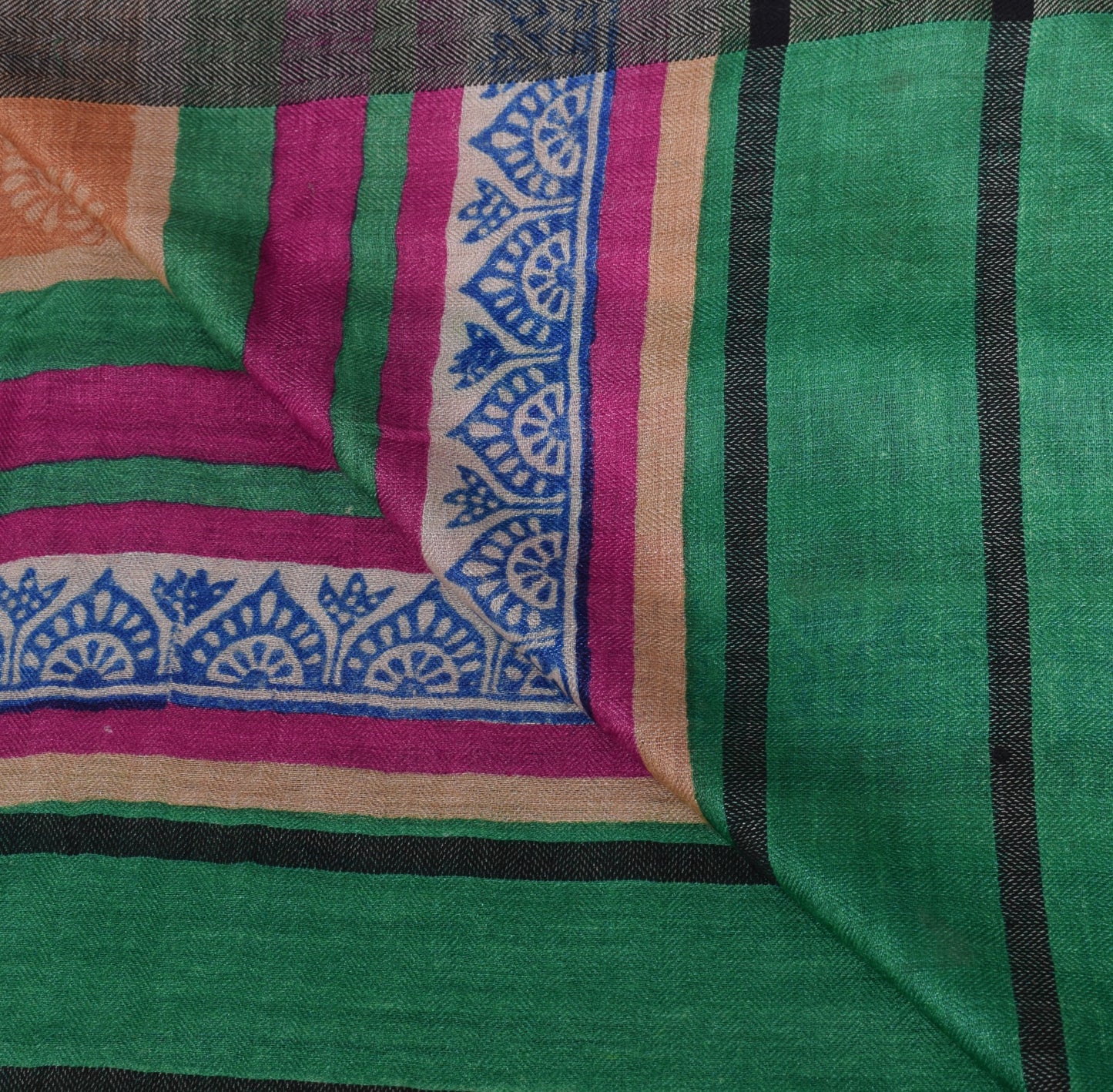 Sushila Vintage Green Dupatta Zig-Zag Pure Woolen Zig-Zag Print Soft Long Stole