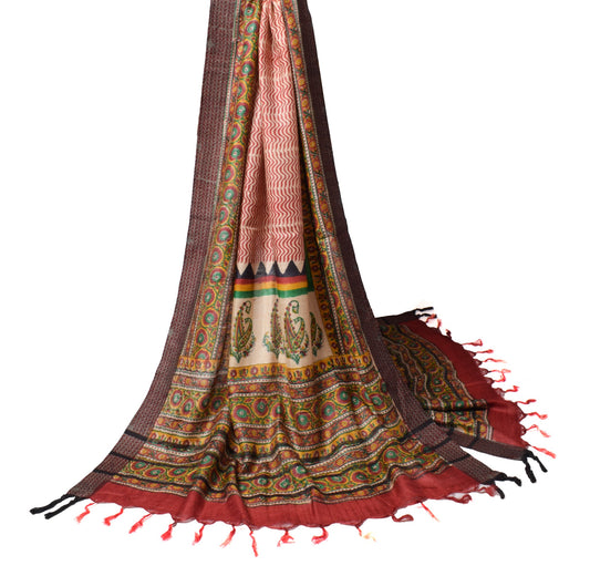 Sushila Vintage Pure Woolen Dupatta Hand Block Printed Woven Red Soft Long Stole