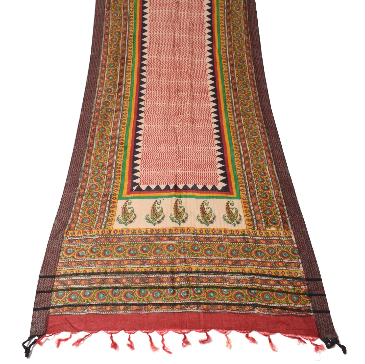 Sushila Vintage Pure Woolen Dupatta Hand Block Printed Woven Red Soft Long Stole