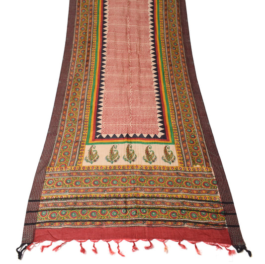 Sushila Vintage Pure Woolen Dupatta Hand Block Printed Woven Red Soft Long Stole