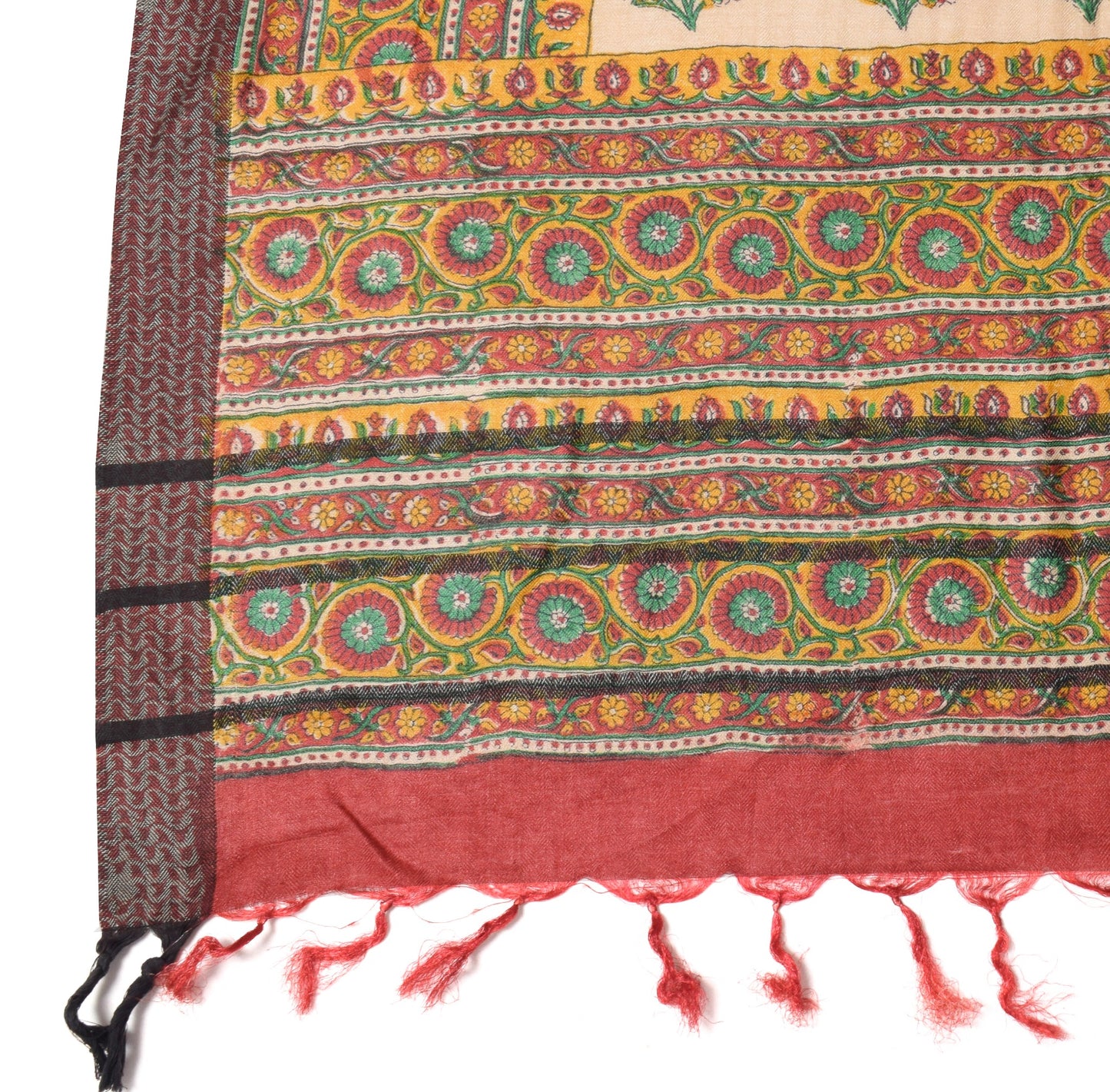 Sushila Vintage Pure Woolen Dupatta Hand Block Printed Woven Red Soft Long Stole