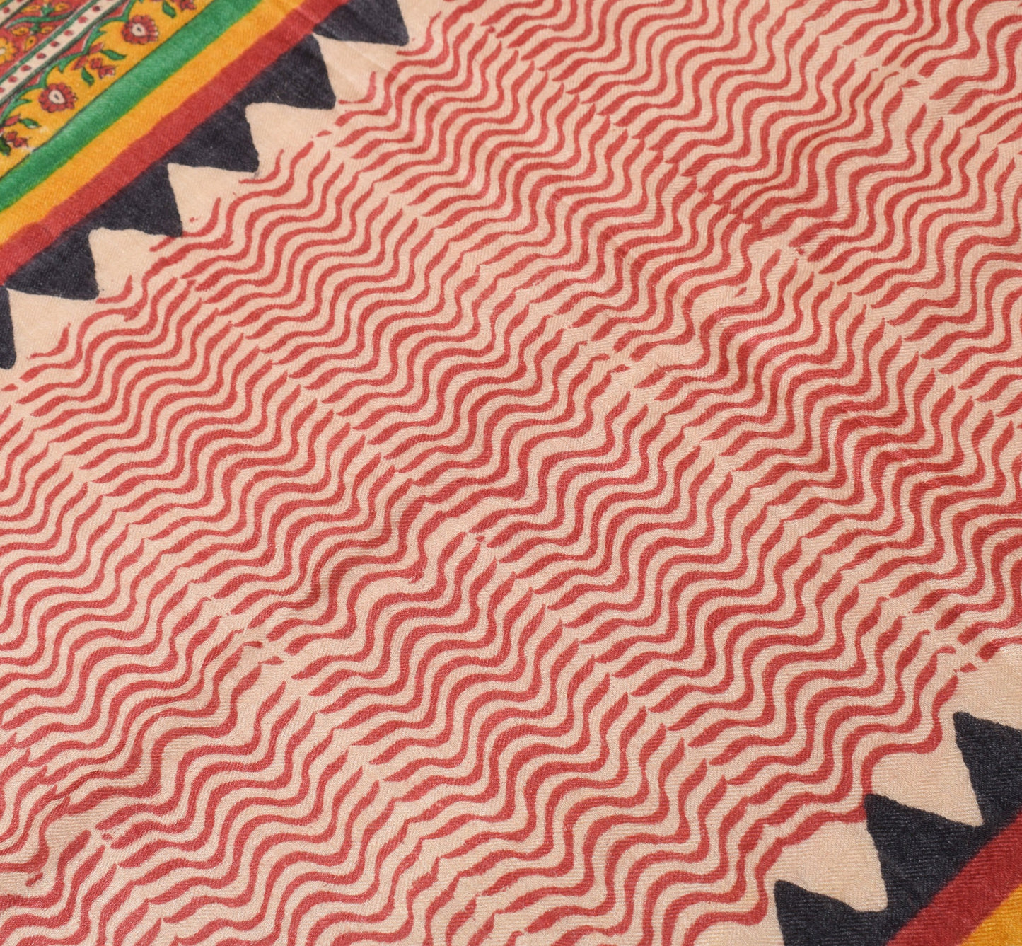 Sushila Vintage Pure Woolen Dupatta Hand Block Printed Woven Red Soft Long Stole