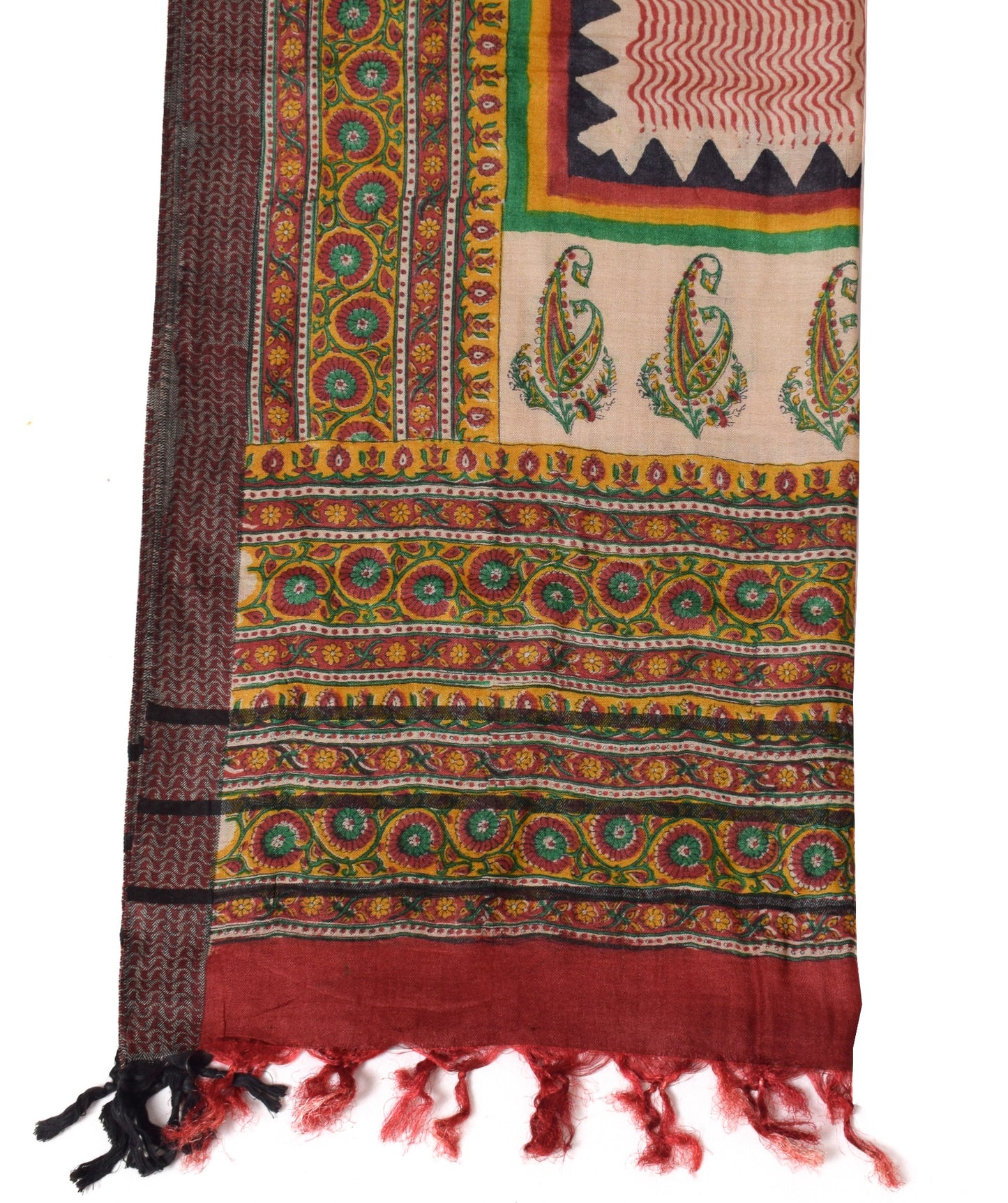 Sushila Vintage Pure Woolen Dupatta Hand Block Printed Woven Red Soft Long Stole