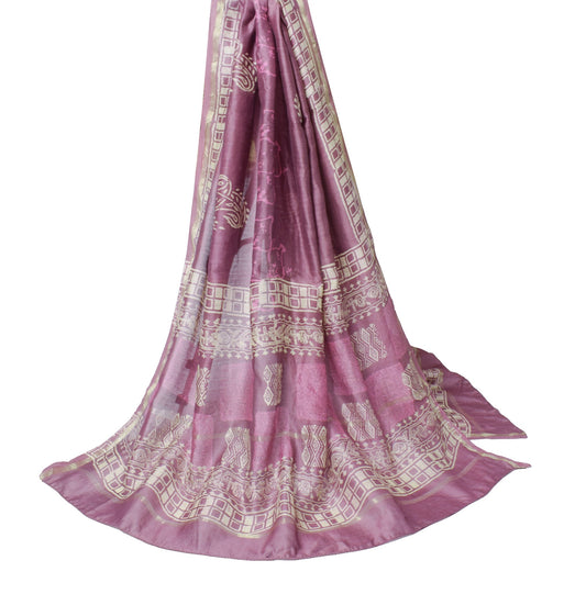 Sushila Vintage Mauve Dupatta Pure Cotton Silk Hand Block Printed Long Stole