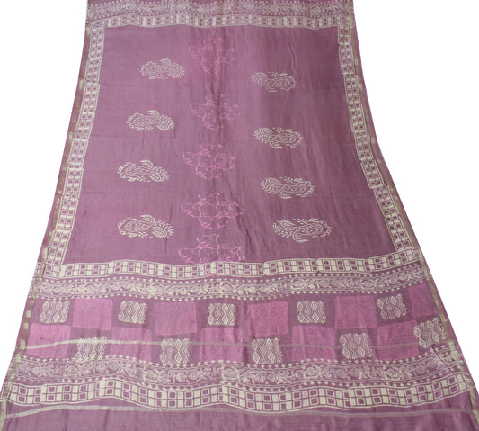 Sushila Vintage Mauve Dupatta Pure Cotton Silk Hand Block Printed Long Stole