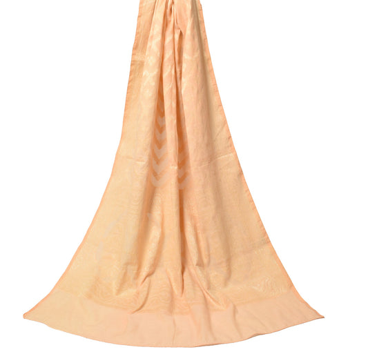 Sushila Vintage Woven Zari Brocade Dupatta Peach Art Silk Zif-Zag Long Stole