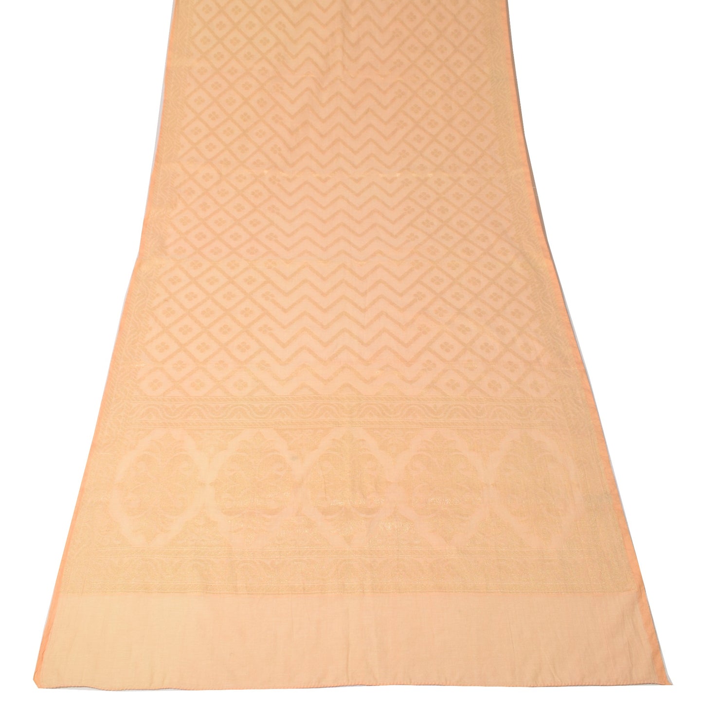 Sushila Vintage Woven Zari Brocade Dupatta Peach Art Silk Zif-Zag Long Stole