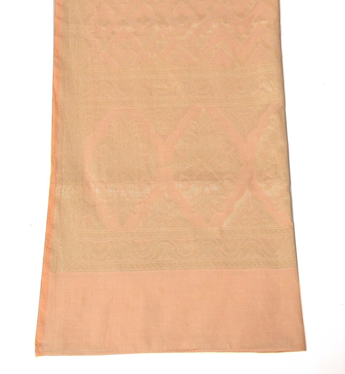 Sushila Vintage Woven Zari Brocade Dupatta Peach Art Silk Zif-Zag Long Stole