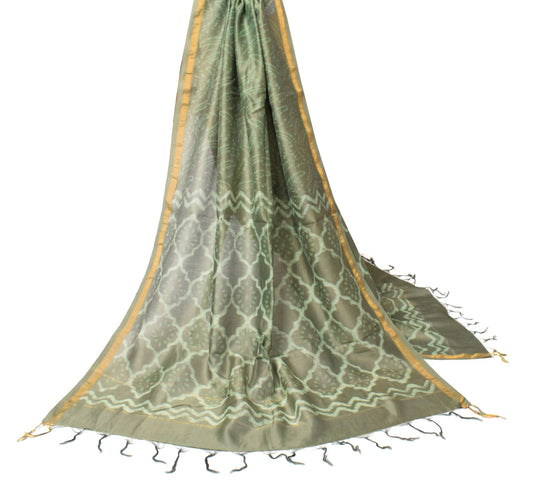 Sushila Vintage Pure Cotton Silk Dupatta Hand Printed Green Leaves Long Stole