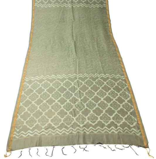 Sushila Vintage Pure Cotton Silk Dupatta Hand Printed Green Leaves Long Stole