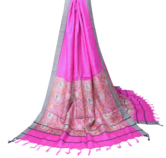 Sushila Vintage Fuchsia Pink Dupatta Pure woolen Printed & Woven Soft Long Stole