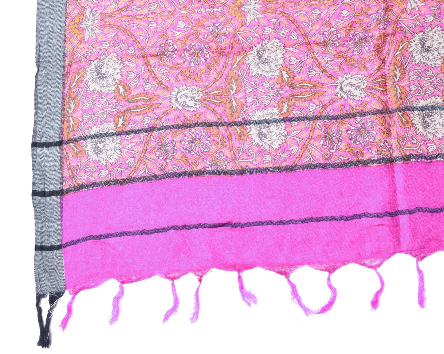 Sushila Vintage Fuchsia Pink Dupatta Pure woolen Printed & Woven Soft Long Stole