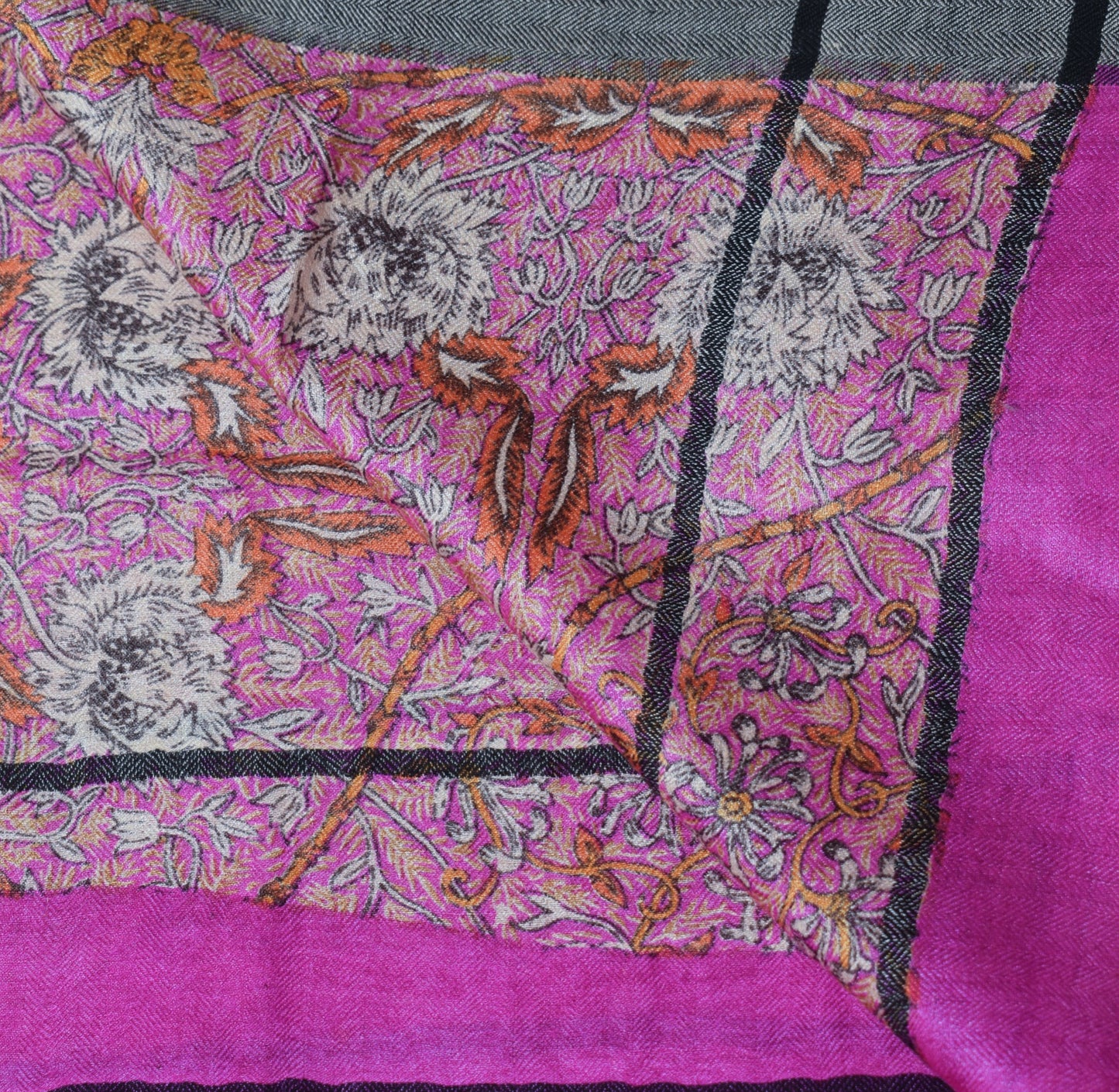 Sushila Vintage Fuchsia Pink Dupatta Pure woolen Printed & Woven Soft Long Stole