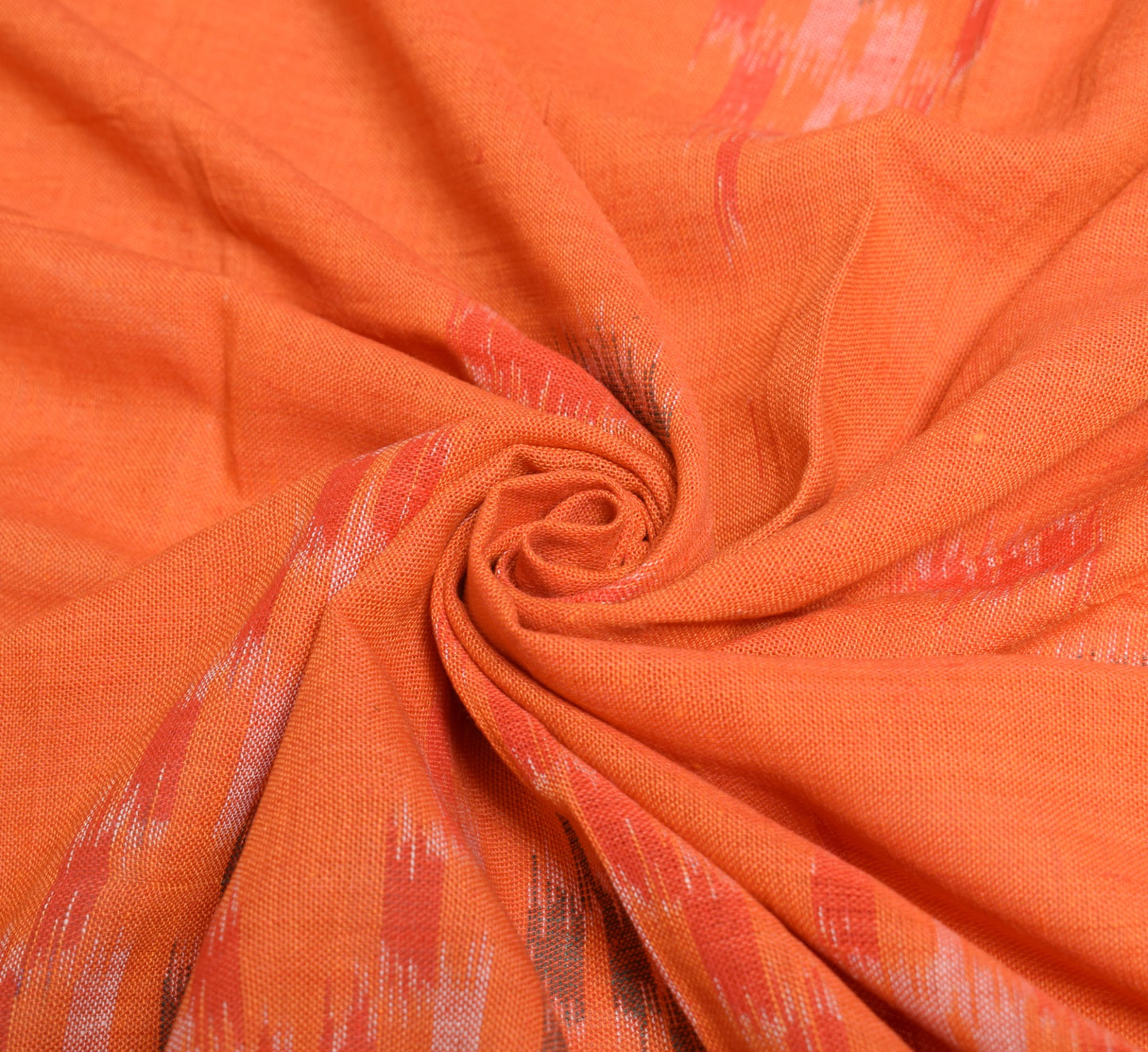 Sushila Vintage Hand Woven Ikat Dupatta Orange Pure Cotton Indian Long Stole