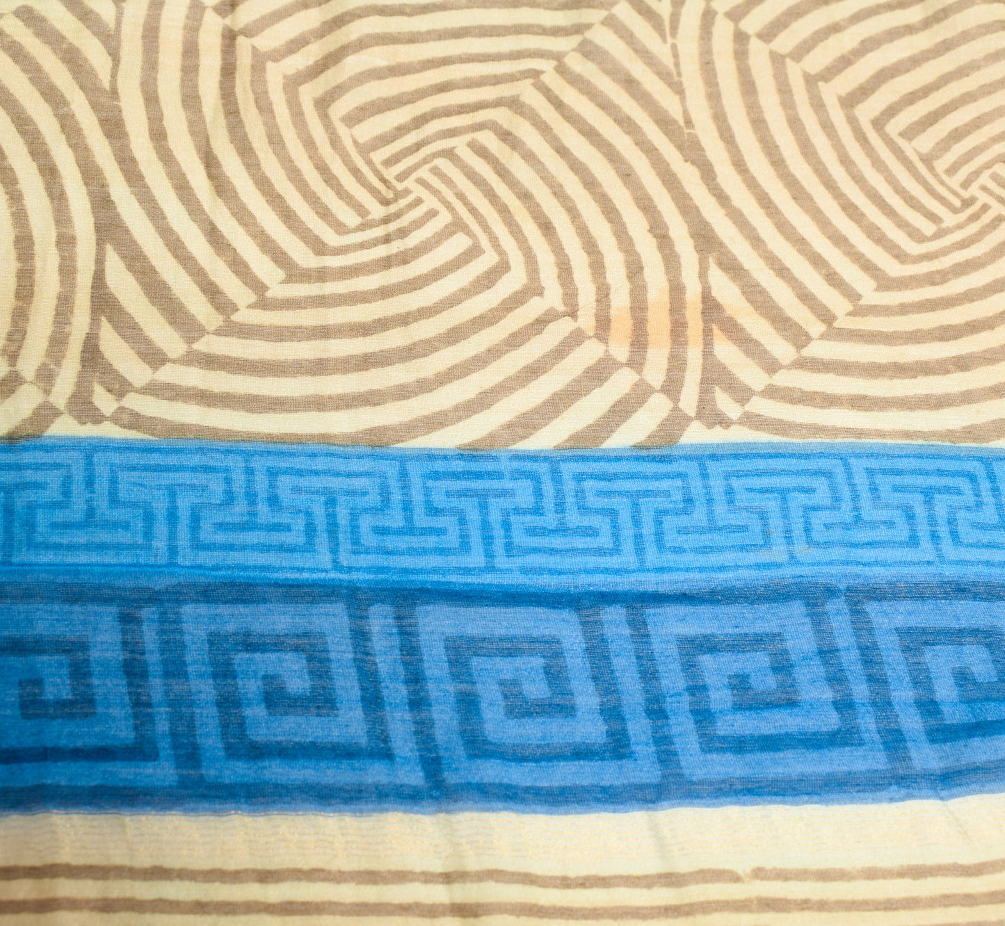 Sushila Vintage Blue Brown Dupatta Pure Cotton Silk Hand Block Print Long Stole