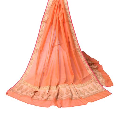 Sushila Vintage Pure Cotton Silk Dupatta Woven Peach Dual Tone Floral Long Stole