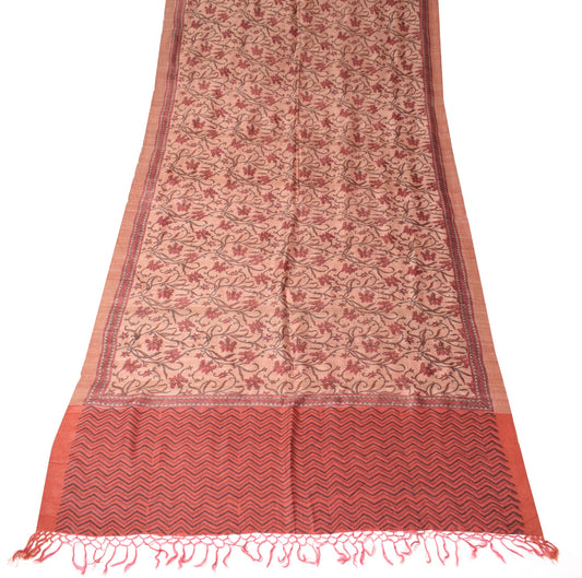 Sushila Vintage Pure Woolen Dupatta Cream Pink Dual Tone Hand Block Long Stole