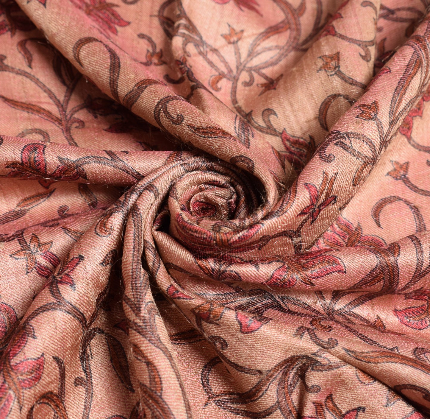 Sushila Vintage Pure Woolen Dupatta Cream Pink Dual Tone Hand Block Long Stole