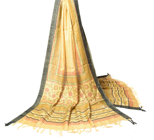 Sushila Vintage Light Gold Dupatta Hand Block Printed Pure Woolen Long Stole