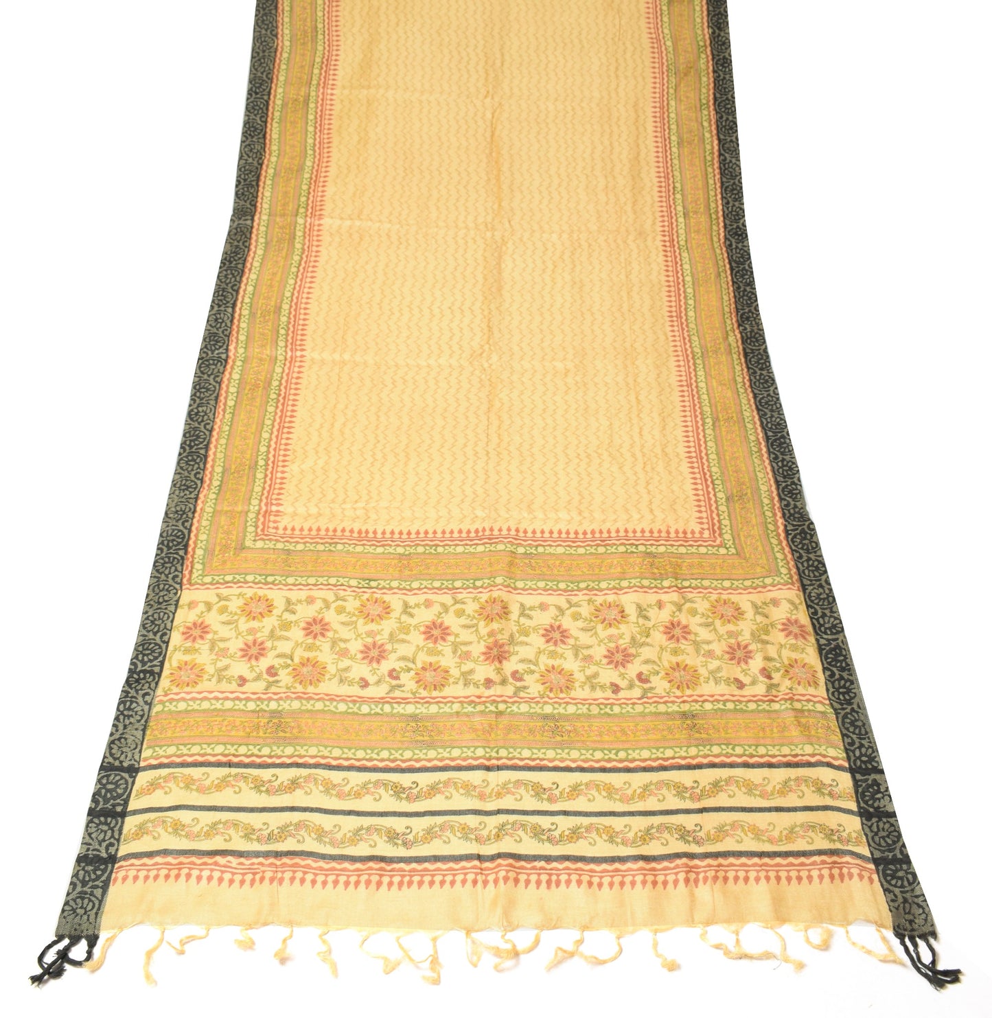 Sushila Vintage Light Gold Dupatta Hand Block Printed Pure Woolen Long Stole
