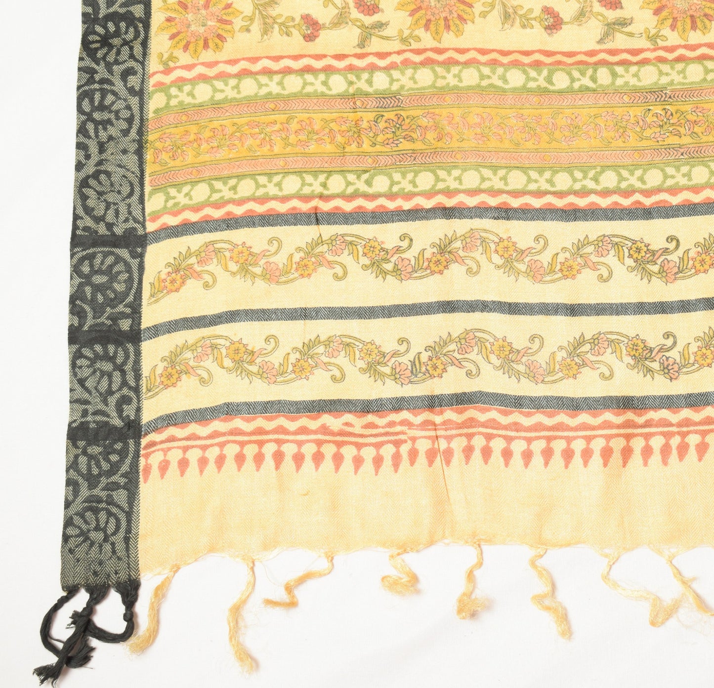 Sushila Vintage Light Gold Dupatta Hand Block Printed Pure Woolen Long Stole