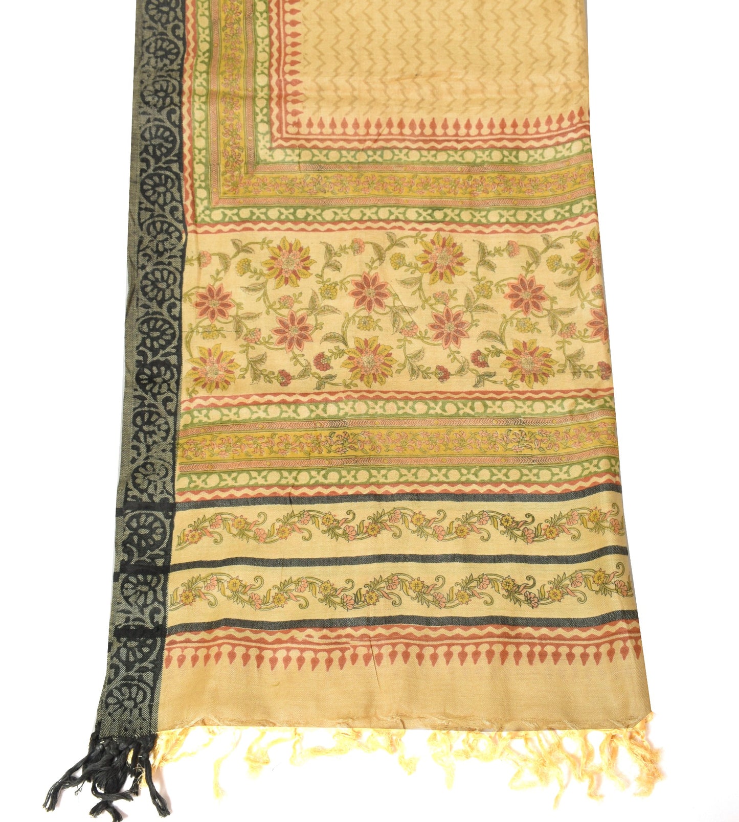 Sushila Vintage Light Gold Dupatta Hand Block Printed Pure Woolen Long Stole