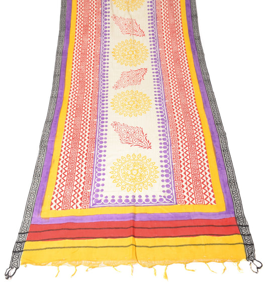 Sushila Vintage Cream Pure Woolen Dupatta Hand Block Printed & Woven Long Stole