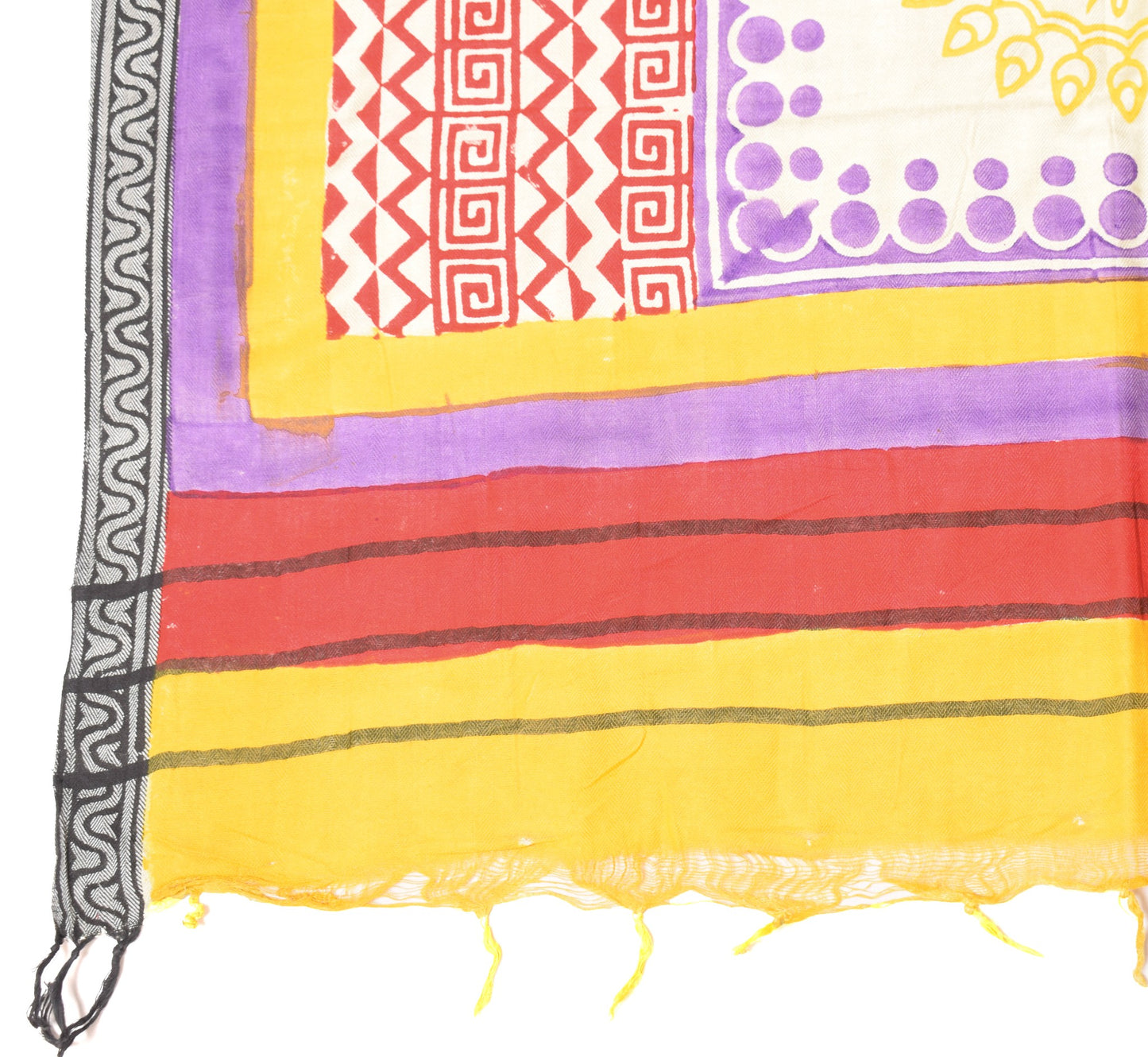 Sushila Vintage Cream Pure Woolen Dupatta Hand Block Printed & Woven Long Stole