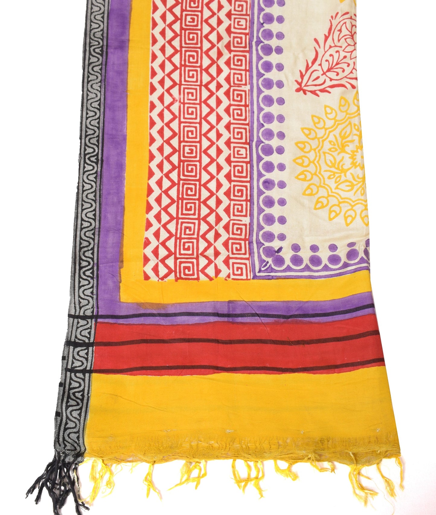 Sushila Vintage Cream Pure Woolen Dupatta Hand Block Printed & Woven Long Stole