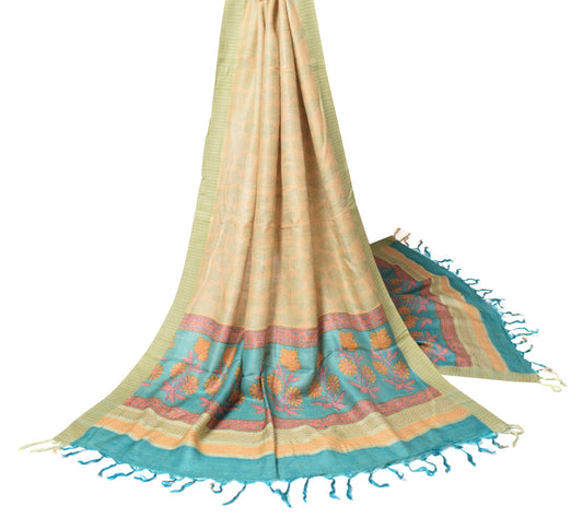 Sushila Vintage Floral Brown Dupatta Hand Block Printed Pure Woolen Long Stole