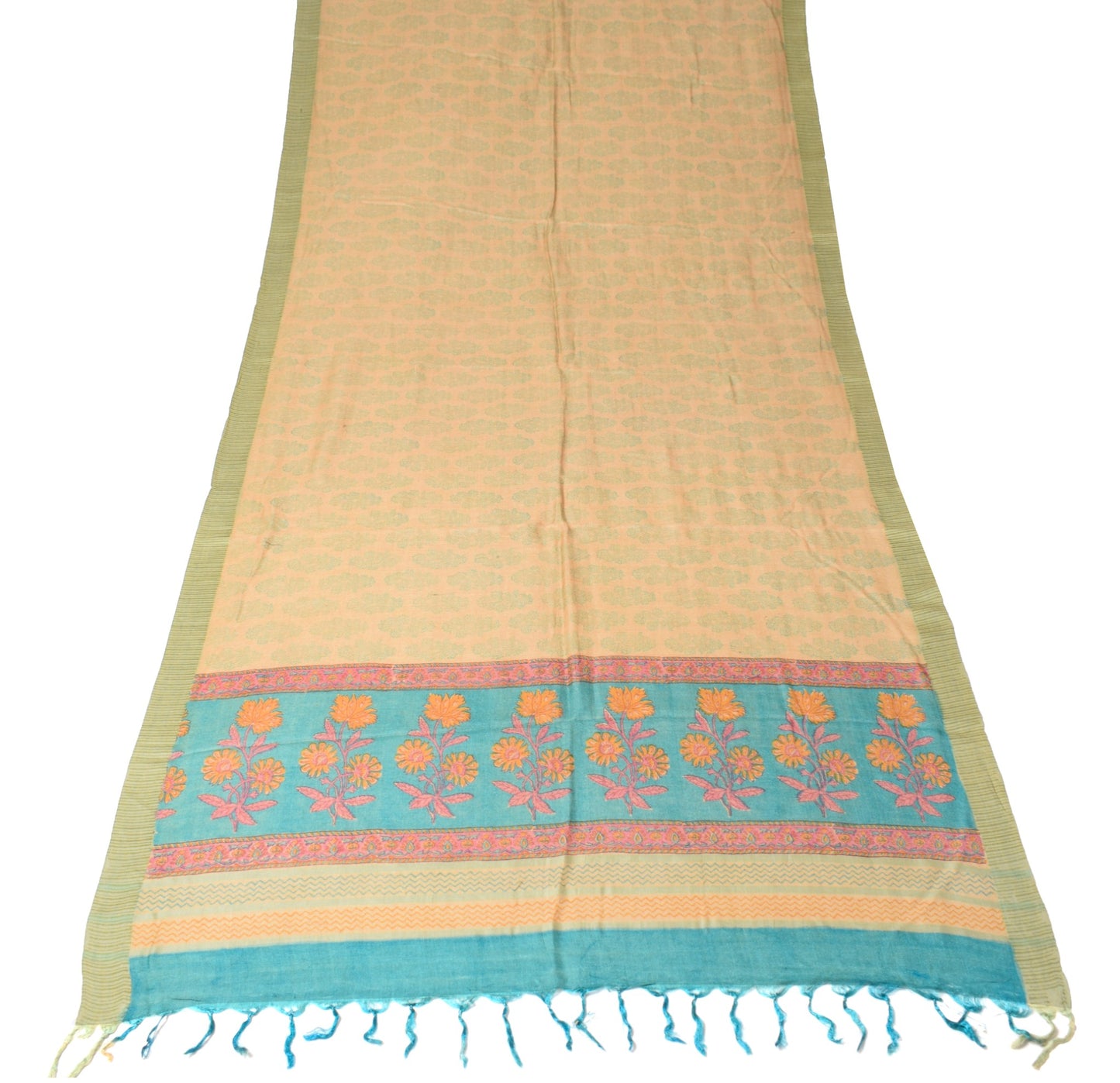 Sushila Vintage Floral Brown Dupatta Hand Block Printed Pure Woolen Long Stole