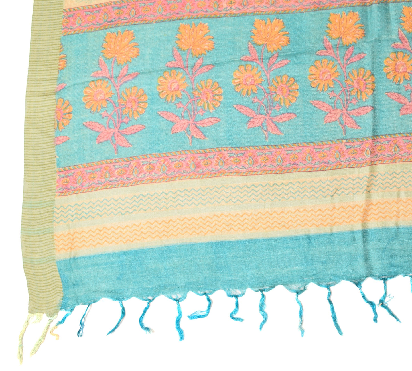 Sushila Vintage Floral Brown Dupatta Hand Block Printed Pure Woolen Long Stole