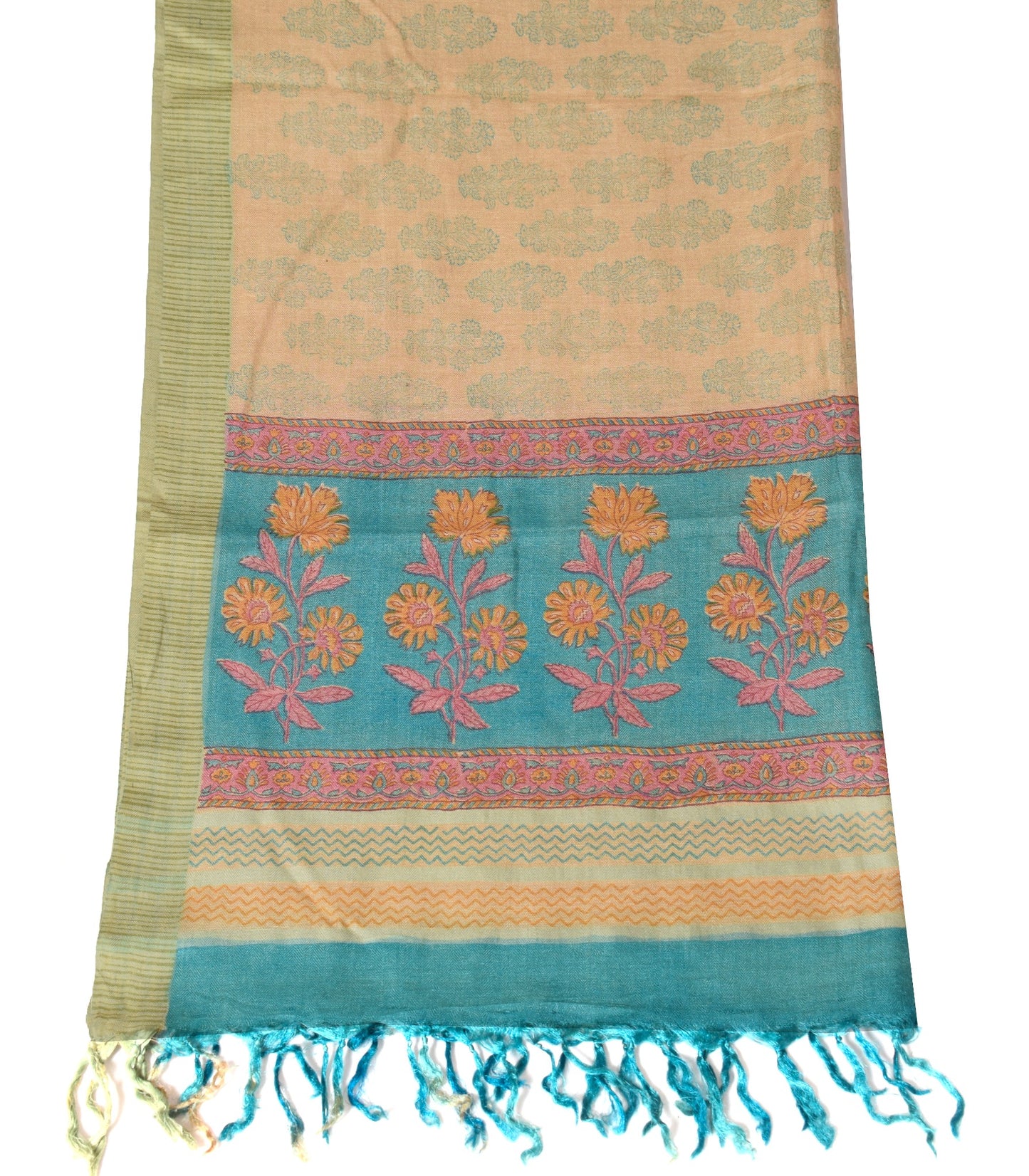 Sushila Vintage Floral Brown Dupatta Hand Block Printed Pure Woolen Long Stole