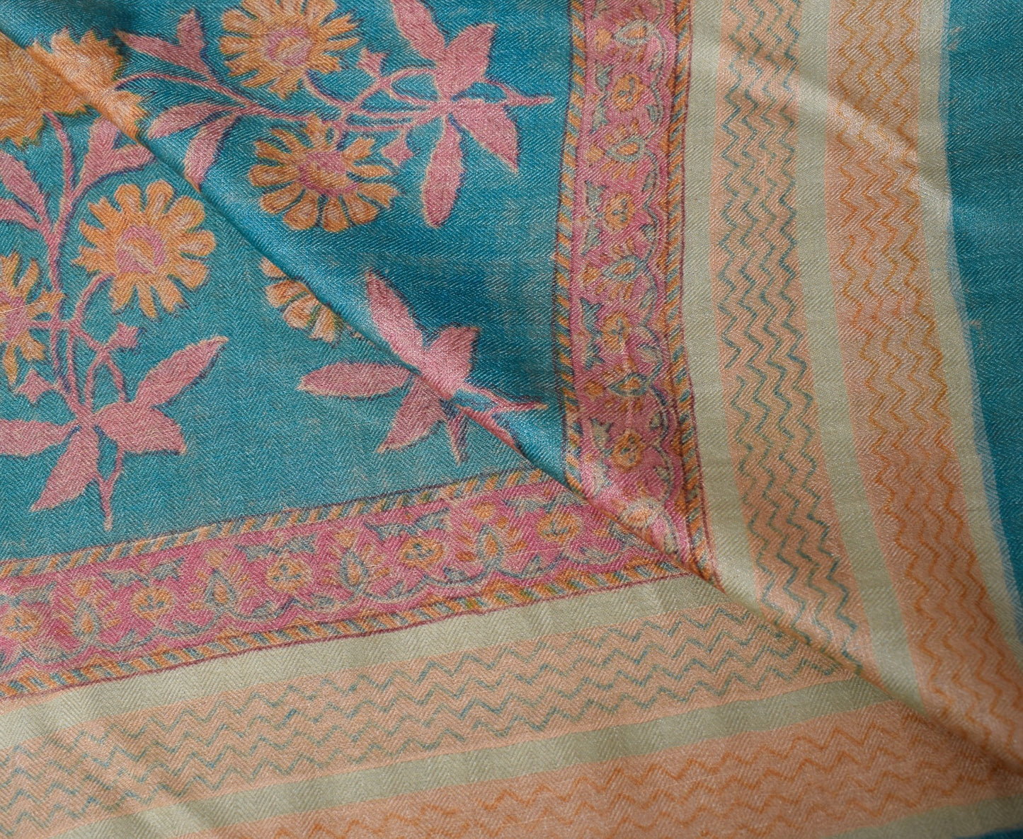 Sushila Vintage Floral Brown Dupatta Hand Block Printed Pure Woolen Long Stole