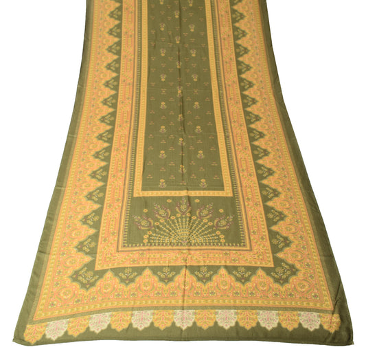 Sushila Vintage Green Yellow Dupatta Pure Woolen Floral Printed Soft Long Stole