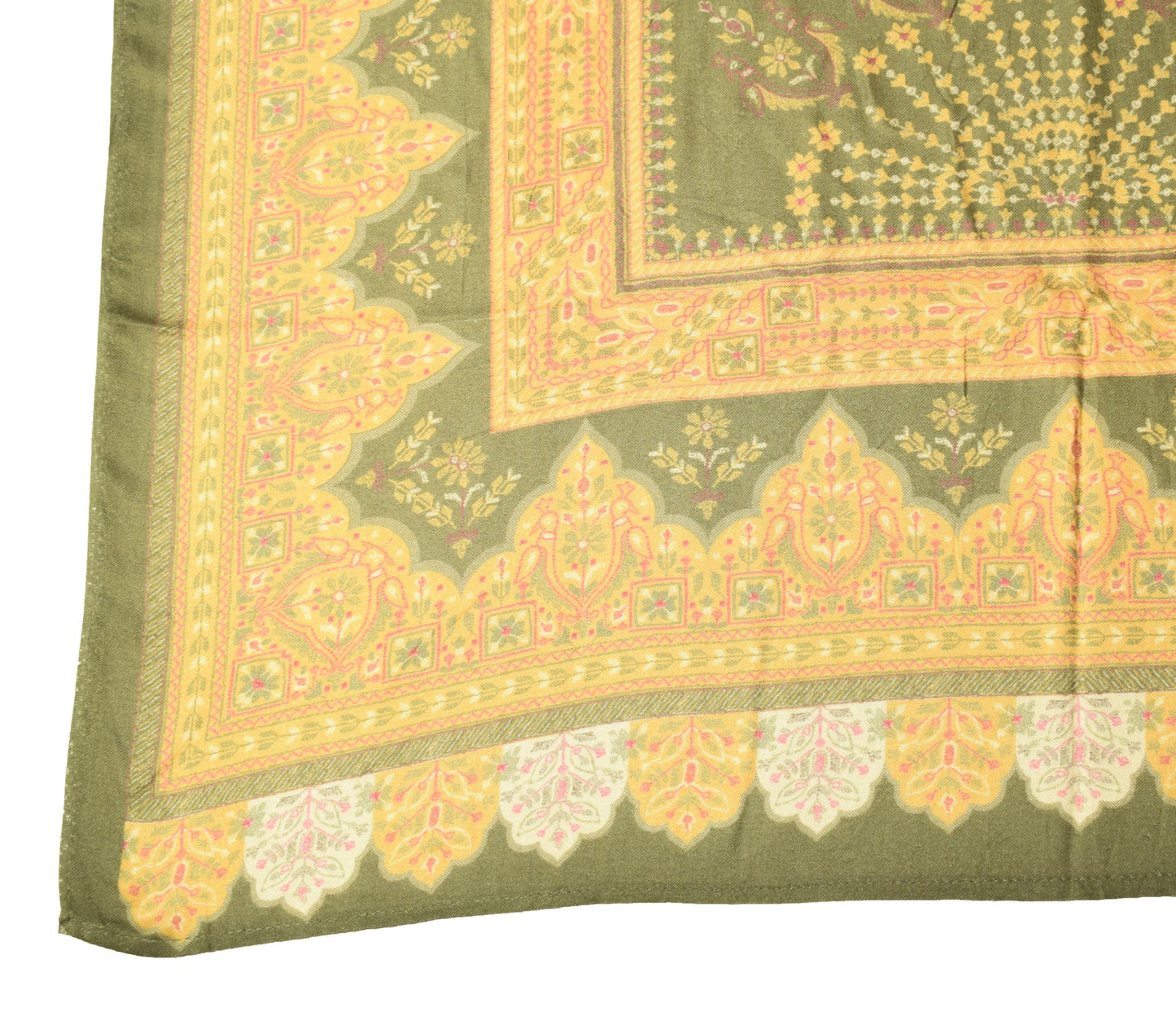 Sushila Vintage Green Yellow Dupatta Pure Woolen Floral Printed Soft Long Stole