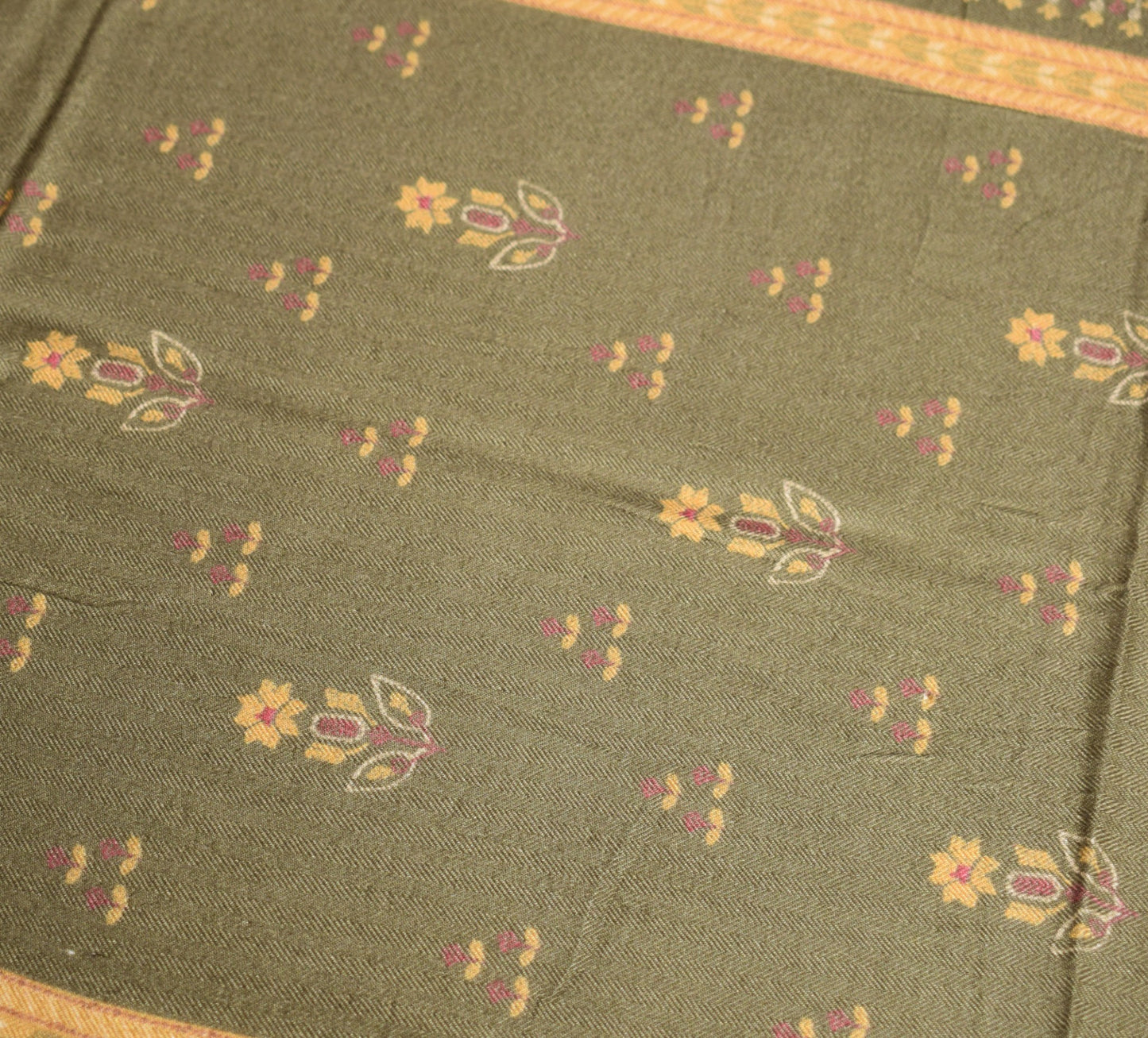 Sushila Vintage Green Yellow Dupatta Pure Woolen Floral Printed Soft Long Stole