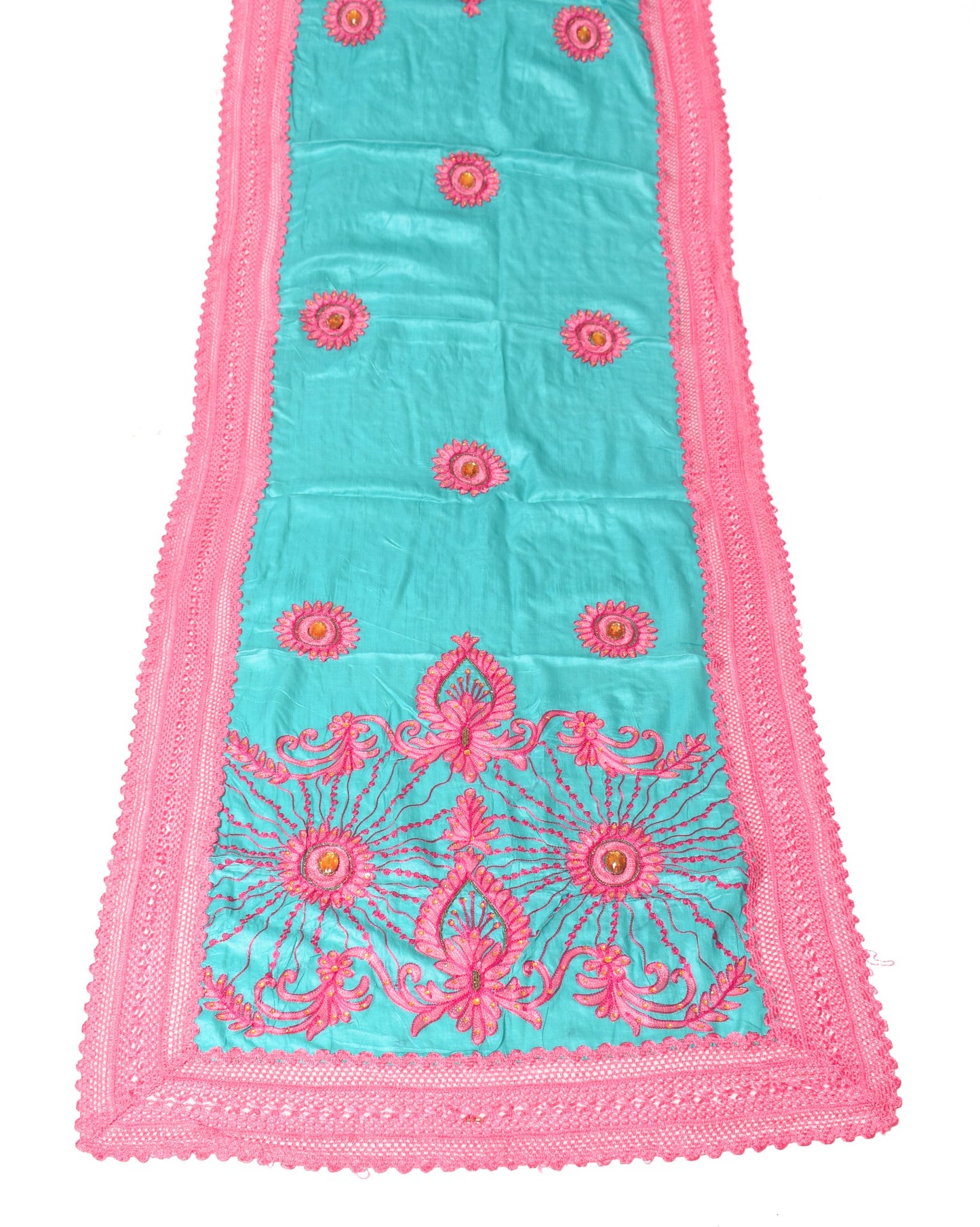 Sushila Vintage Teal Green Dupatta Floral Embroidered Pure Tussar Silk LongStole