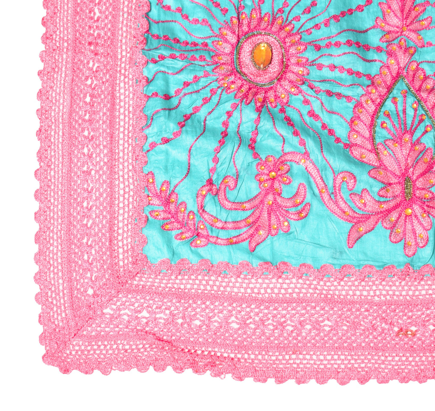 Sushila Vintage Teal Green Dupatta Floral Embroidered Pure Tussar Silk LongStole