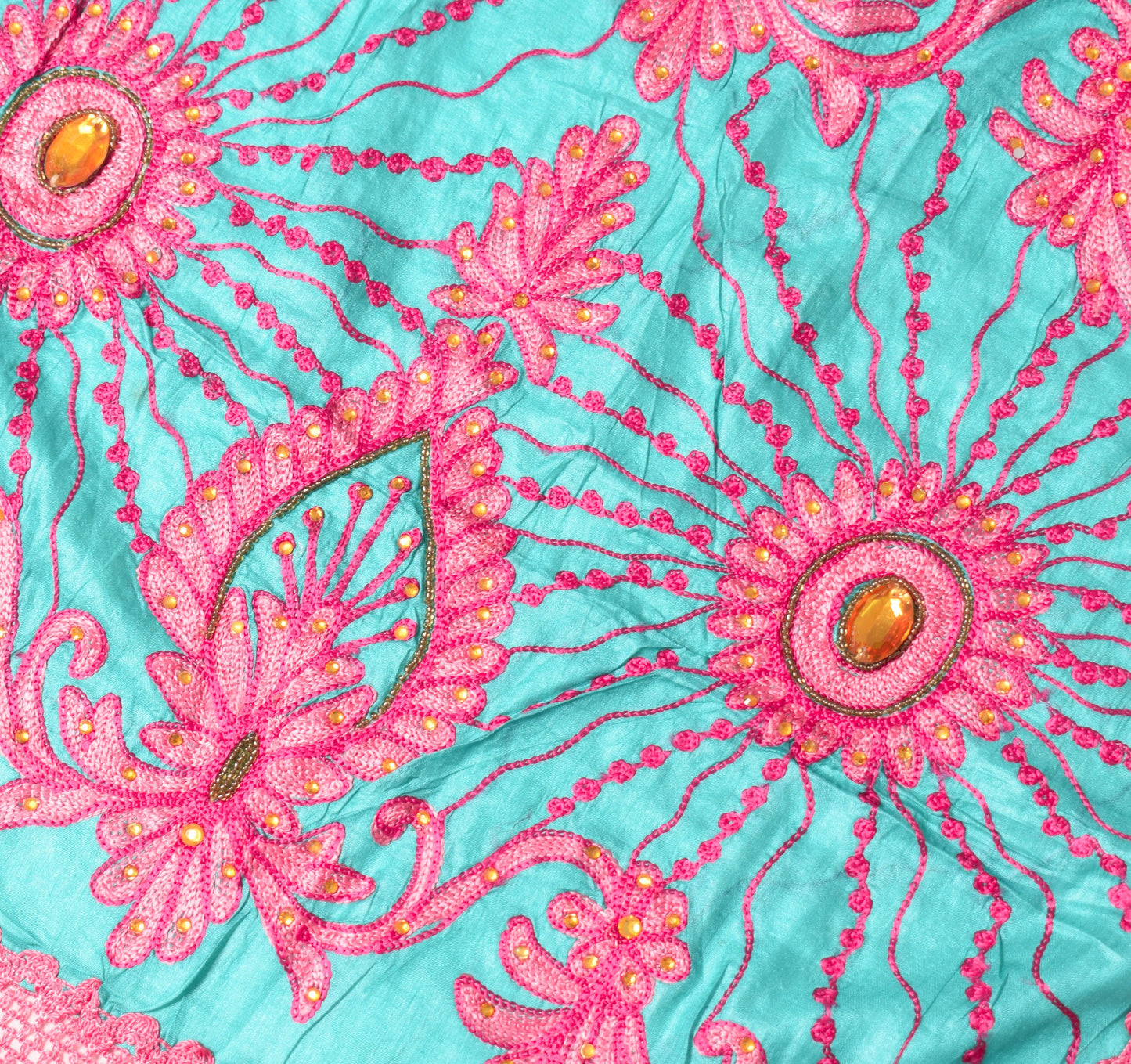 Sushila Vintage Teal Green Dupatta Floral Embroidered Pure Tussar Silk LongStole