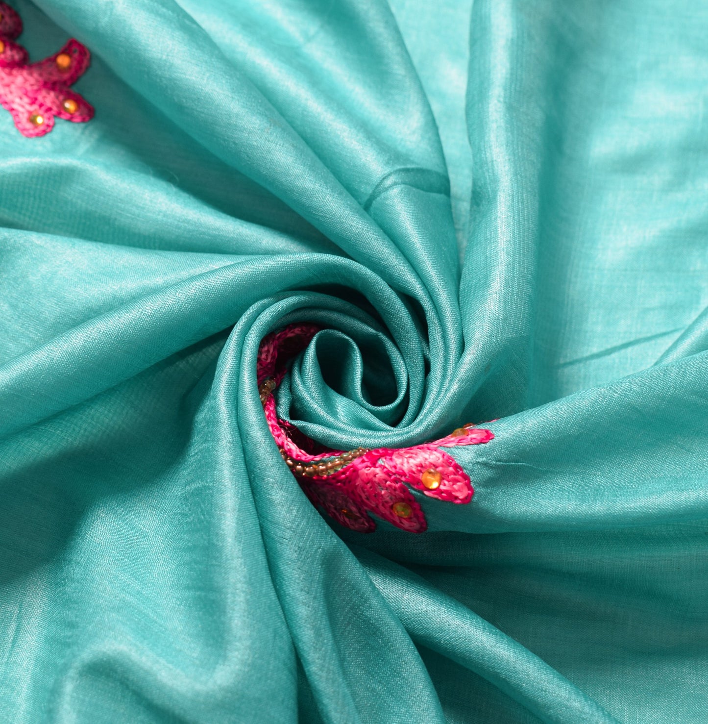Sushila Vintage Teal Green Dupatta Floral Embroidered Pure Tussar Silk LongStole
