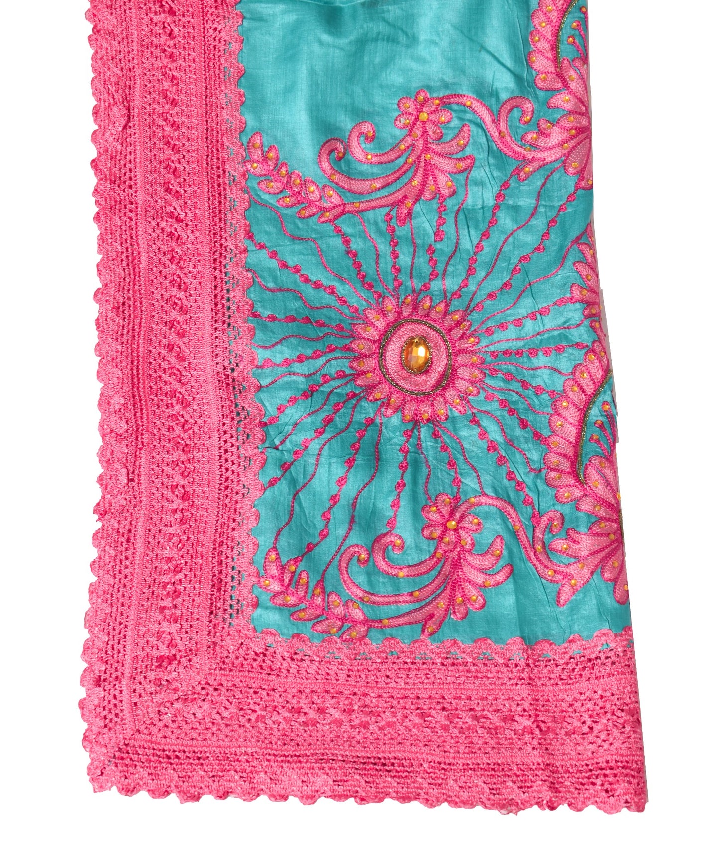Sushila Vintage Teal Green Dupatta Floral Embroidered Pure Tussar Silk LongStole