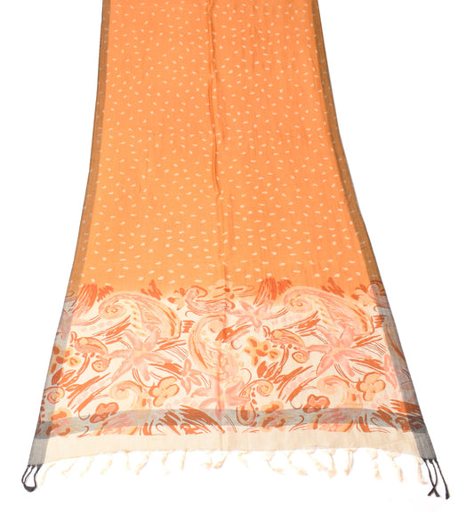 Sushila Vintage Orange Pure Woolen Dupatta Paisley Printed & Woven Long Stole