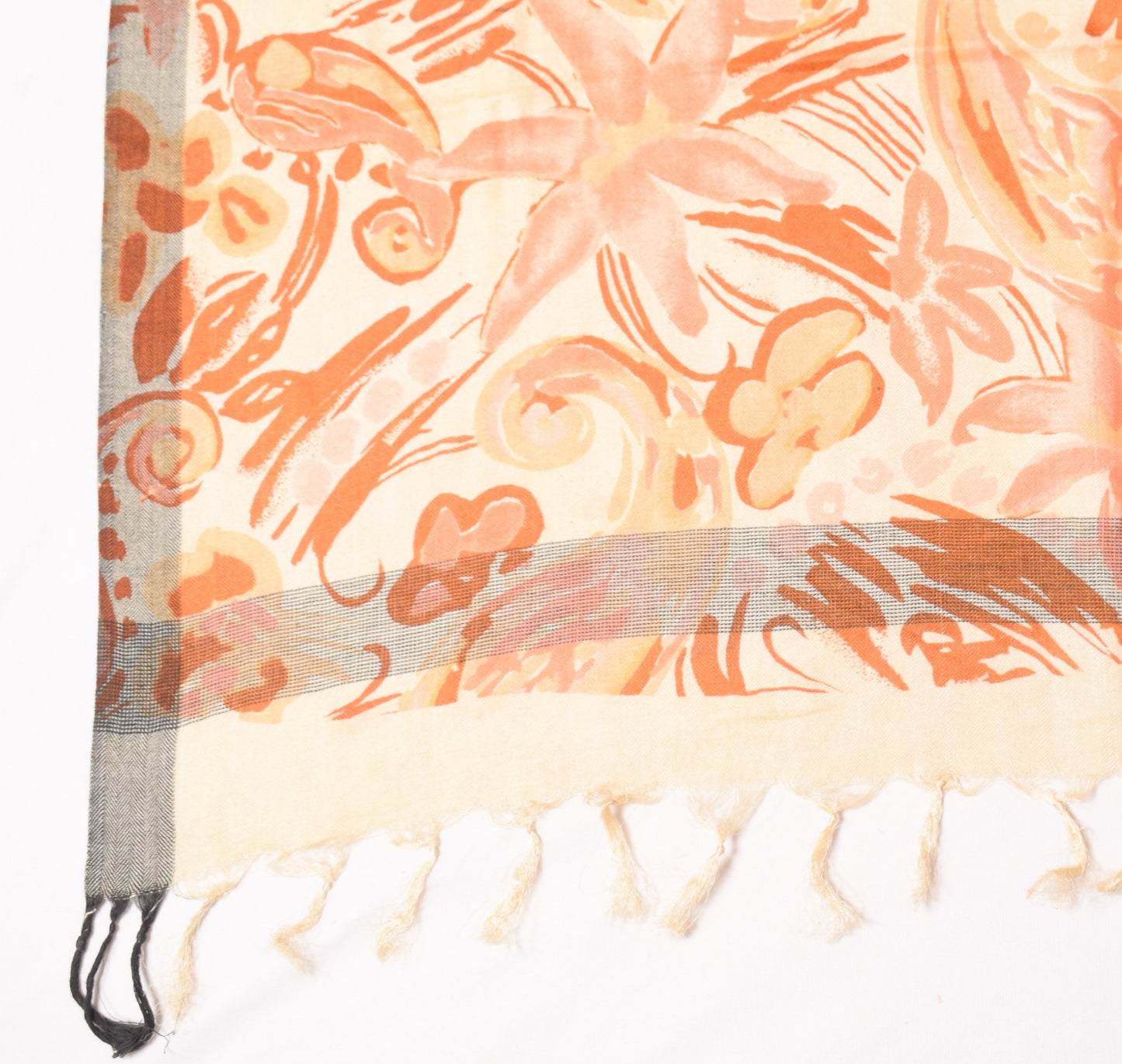 Sushila Vintage Orange Pure Woolen Dupatta Paisley Printed & Woven Long Stole