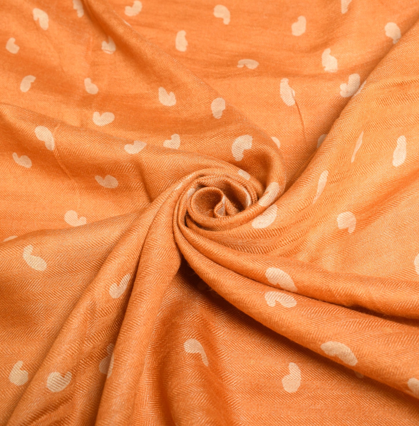 Sushila Vintage Orange Pure Woolen Dupatta Paisley Printed & Woven Long Stole