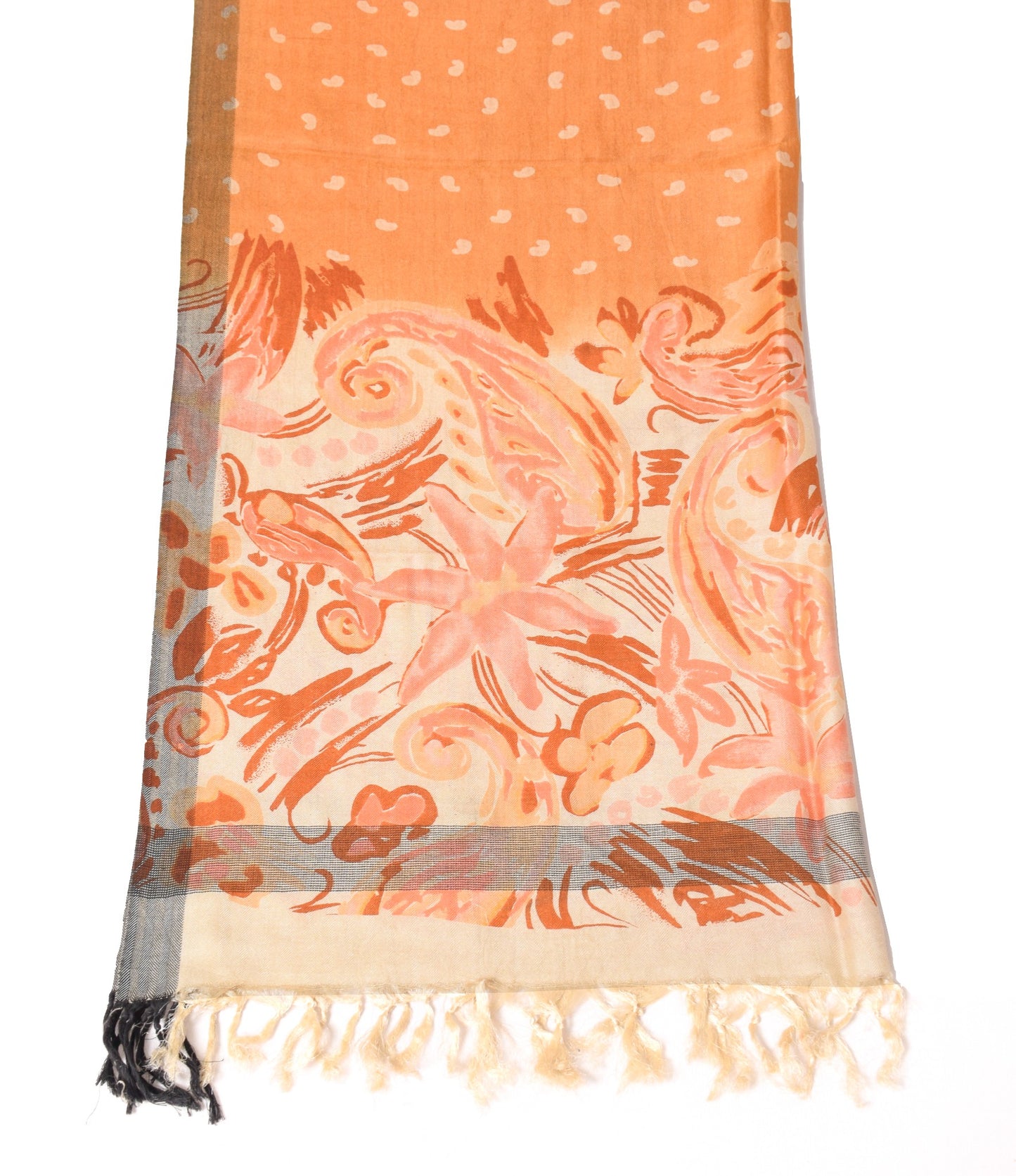 Sushila Vintage Orange Pure Woolen Dupatta Paisley Printed & Woven Long Stole