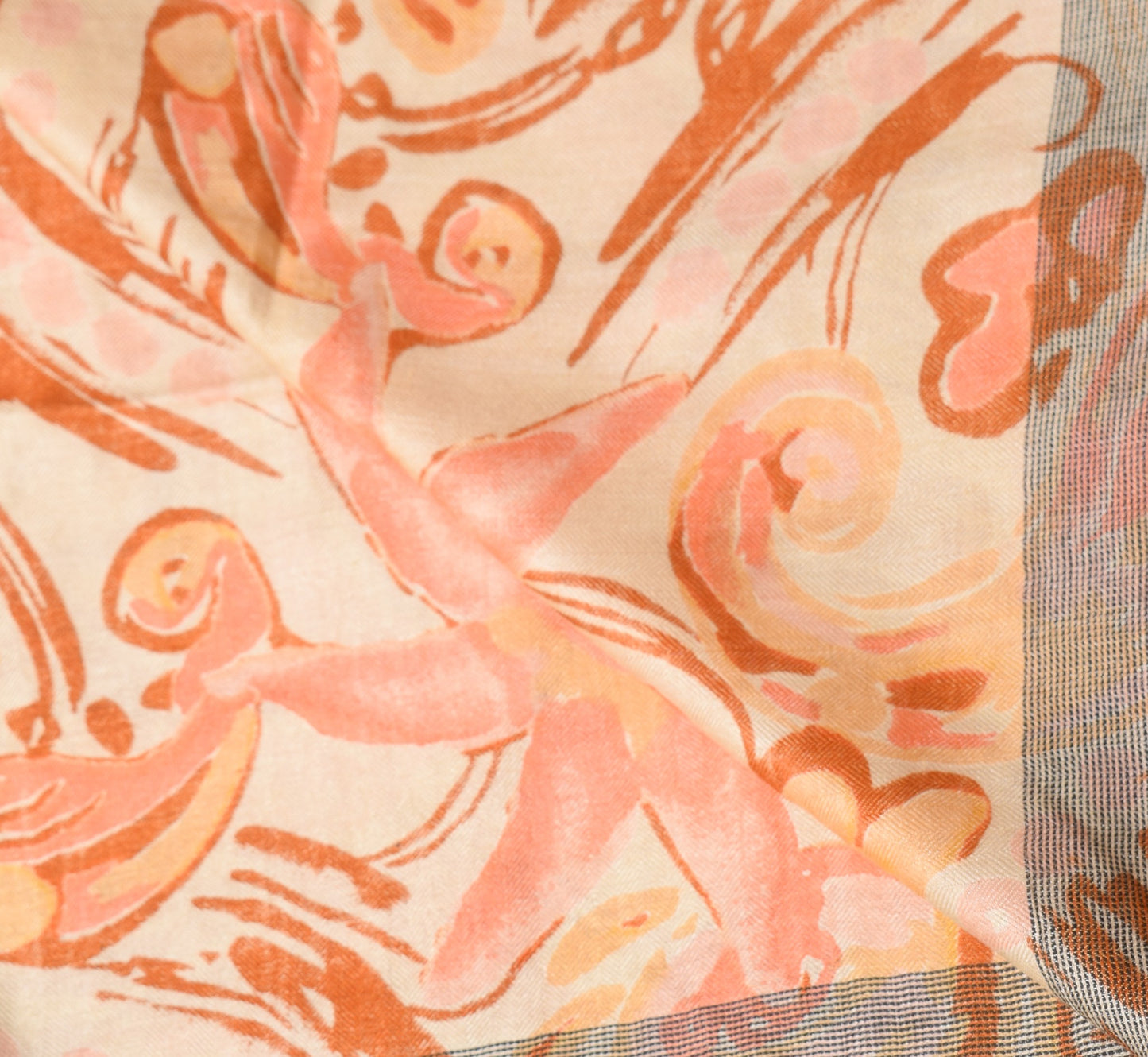 Sushila Vintage Orange Pure Woolen Dupatta Paisley Printed & Woven Long Stole